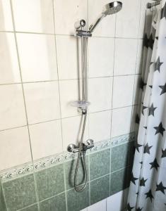 a shower with a shower head in a bathroom at Hostel Riga KVANT in Riga