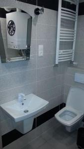uma casa de banho com um lavatório e um WC em Comfy Studio em Rzeszów
