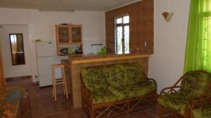 sala de estar con chimenea y sofá verde en Sunway Residence, en Mont Choisy
