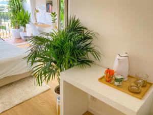 una habitación con una mesa con una planta en Lisbon-Room Com en Algés