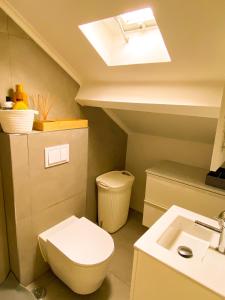 uma casa de banho com um WC e um lavatório em Lisbon-Room Com em Algés