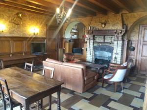 a living room with a couch and a fireplace at Chalet les Pounets in Damprichard