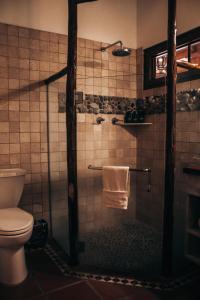 a bathroom with a shower and a toilet at Hotel Playa Cambutal in Cambutal