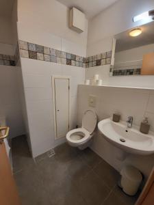 uma casa de banho com um WC e um lavatório em HI Downtown Apartment A308 em Budapeste