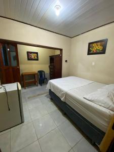 ein Schlafzimmer mit einem Bett in einem Zimmer in der Unterkunft Hostal Yahuarcaca in Leticia