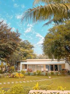 uma casa com uma palmeira em frente em Riverside French Villa em Thuan An