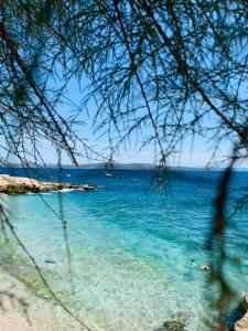 a beach with people swimming in the water at Villa Hvar in Ivan Dolac