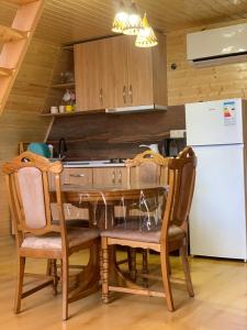 科布萊蒂的住宿－Eco house ketevani，厨房配有桌椅和冰箱。