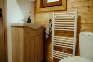 a bathroom with a sink and a toilet at Chalet Kosorky in Čadca