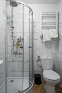 łazienka z prysznicem i toaletą w obiekcie RentPlanet - Studio Dworcowa we Wrocławiu