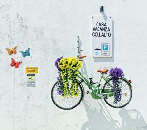 Una bicicleta con flores pegada a una pared en Casa Vacanza Collalto, en Cerratina