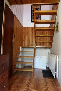 a room with a bunk bed with a ladder at Chata Bohouš in Petrovice