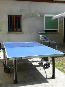 una mesa de ping pong azul frente a una casa en Shayton Natura, en Aix-les-Bains