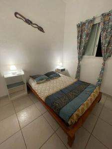 a bedroom with a bed in a room with a window at charmante maison avec piscine, idéale famille in Saint-Pierre