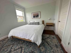 a bedroom with a bed and a window and a rug at Experience Coastal Charm-The Vista At Quidi Vidi! in St. John's