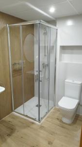 uma cabina de duche na casa de banho com WC em Apartamento Dúplex Vistas al Valle de Incles Orenetes WiFi em Soldeu