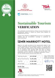 Um certificado, prêmio, placa ou outro documento exibido em Izmir Marriott Hotel