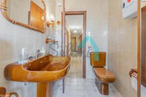 a bathroom with a brown sink and a toilet at Vivienda vacacional Casa l'Capador in Nava