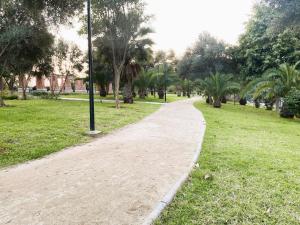 a walking path in a park with palm trees at Cosy and greeny flat near oasis train and tramway in Casablanca