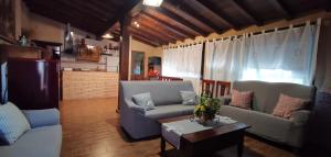 Sala de estar con 2 sofás y mesa de centro en Casa Rural Casona de Jerte, en Jerte