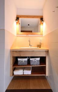 a bathroom with a sink and a mirror at Ferienwohnungen Peisserhof in Sillian