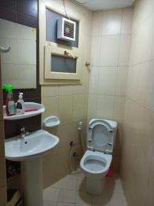a small bathroom with a toilet and a sink at golden land in Sharjah