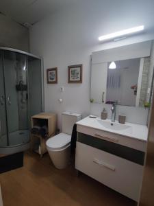 a bathroom with a toilet and a sink and a shower at Apartamento a 10Km Barcelona, Jardin, Luminoso 