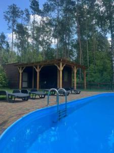 basen przed altaną w obiekcie Leśny Zakątek w Smardzewicach