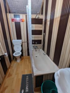 a bathroom with a toilet and a bath tub at Golden Hopes Group of Houseboats in Srinagar