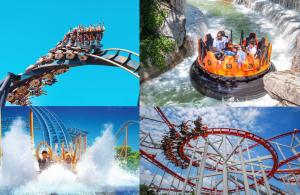 a collage of four pictures of a roller coaster at RiminiMare House in Rimini