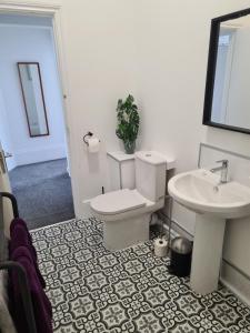 a bathroom with a toilet and a sink at Gorgeous Sea View Apartment 5 mins To The Beach in St. Leonards