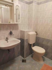 a bathroom with a toilet and a sink at Meeresblick Apartment S4 in Promajna +22 photos