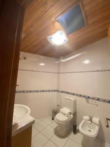 y baño con aseo y lavamanos. en Casa do Planalto Mirandês, en Miranda do Douro