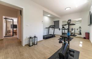 een fitnessruimte met verschillende loopbanden en een loopband bij Magnificent Villa Oasis with extra large pool in Vrana