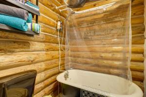 a bathroom with a bath tub and a toilet at Pet-Friendly and Secluded Regina Cabin! in Regina +18 photos