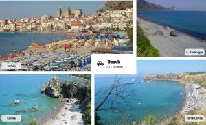 a collage of photos of a beach and a town at Case Spazioscena - Tàlia in Castelbuono