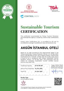 a permit for a sustainable tourism centricitution with a green at Akgun Istanbul Hotel in Istanbul