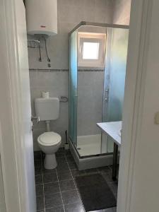 a bathroom with a toilet and a shower and a sink at Apartments Olea in Rab +28 photos