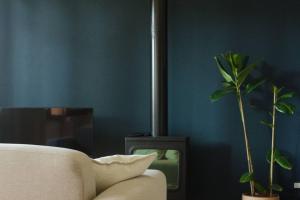un soggiorno con divano e 2 piante in vaso di Beau Rivage - Suite Apartment in villa a SantʼArcangelo di Romagna