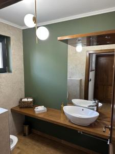 a bathroom with two sinks and two toilets at Agropensiunea La Gradina in Baia-Sprie
