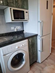 een keuken met een wasmachine en een magnetron bij Apartamento Costa del Sol in Almuñécar