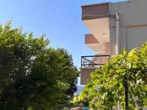 a balcony of a building with trees in front of it at Guesthouse P&A in Budva