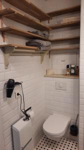 a bathroom with a toilet and a toilet paper dispenser at Gezellige studio met balkon - Santhooft centrum Nieuwpoort-bad in Nieuwpoort