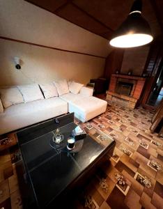 利耶帕亞的住宿－Retro bungalow，客厅配有白色的沙发和桌子