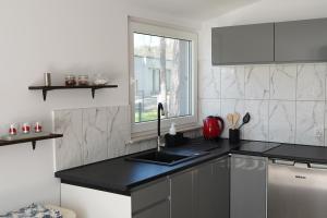 a kitchen with a sink and a window at Siwy Dom in Turawa