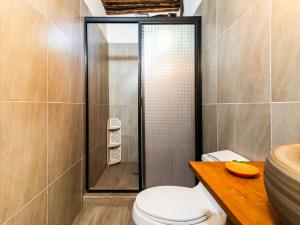 a bathroom with a toilet and a shower at OYO Posada Del Pescador in Cabo San Lucas