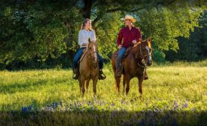 a man and woman riding horses in a field at SCHUMANN'S RESORT & PARK in Alto Boquete