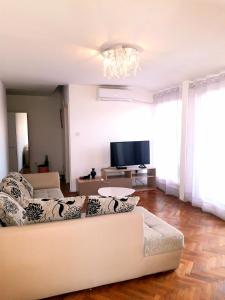 a living room with a couch and a television at Elizabeth apartment 2 bedroom sityBudva in Budva