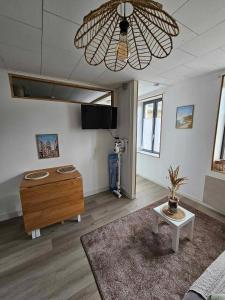 uma sala de estar com uma mesa e um tecto em APPARTEMENT COTE D'OPALE em Boulogne-sur-Mer