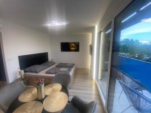 Televízia a/alebo spoločenská miestnosť v ubytovaní Lake View Penthouse